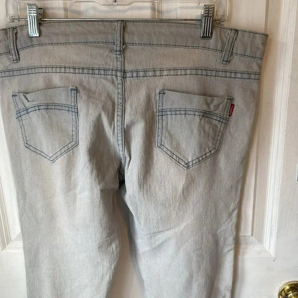 Youboya Y2K Women’s Mid Rise Jeans Size 34/M Light Wash Gray Lace Fairy Pockets - Picture 5 of 9